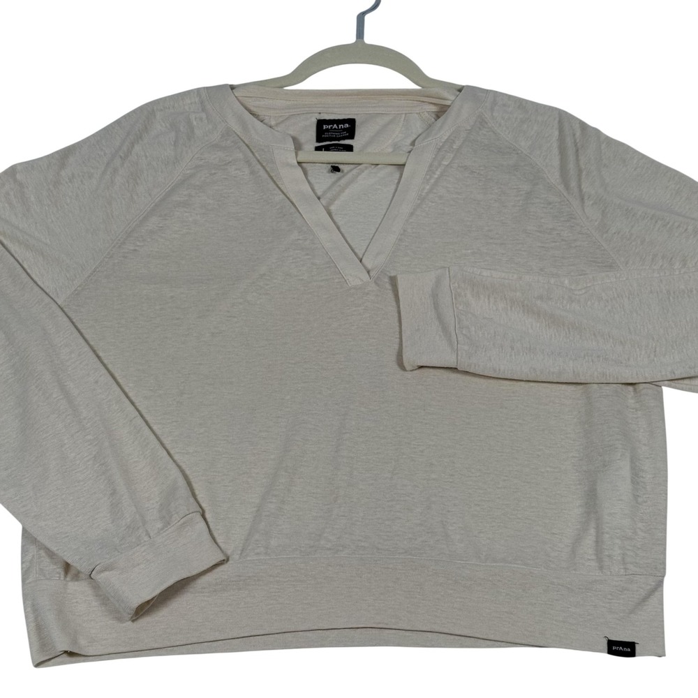 PrAna Milani LS Shirt V Neck Sweater Large Top Hemp Blend Raglan Lightweight